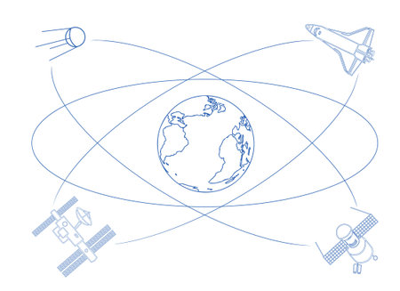 Satellites orbiting Earth, taking pictures, relaying communications, broadcasting locations, spying on you ?のイラスト素材