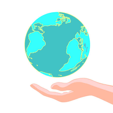 Planet Earth In Hand, blue and green globeのイラスト素材
