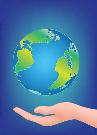 Planet Earth In Hand, blue and green globe, glowing backgroundのイラスト素材