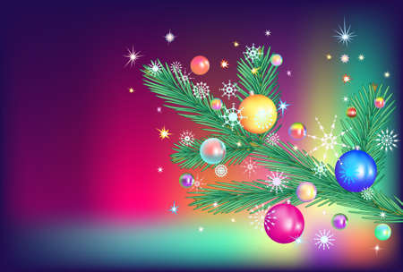 Christmas background with fir branches and Christmas toysのイラスト素材