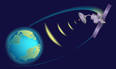 Earth Globe. Satellite orbiting Earth,  relaying communications.のイラスト素材