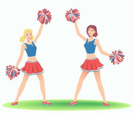 Cheerleading Dance. Girls cheers with pom-poms. Support team dancing.のイラスト素材