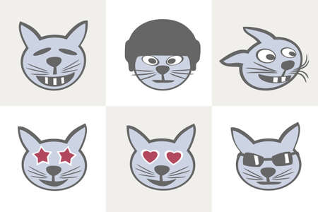Cute cat muzzles. cat muzzles. Different Grimaces. Smiles cats icon set (sequel). Vector illustration.のイラスト素材