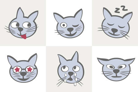 Cat characters. Different emotions. Smiles cats icon set (sequel). Vector illustration.のイラスト素材
