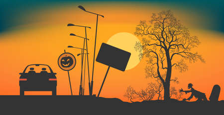 Halloween Night on the road.のイラスト素材
