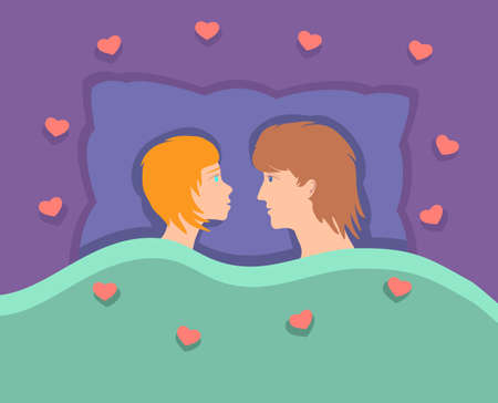 Lovers in the bed  face to face.の写真素材