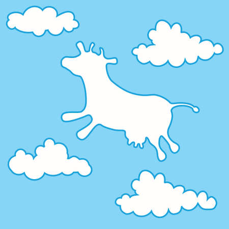 Cow flying among clouds Vector illustration.のイラスト素材