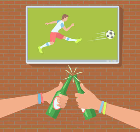 Football fans drinking while watching a game vector illustrationのイラスト素材