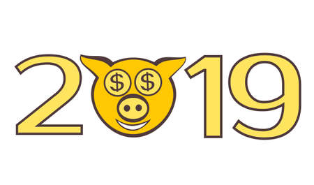 The cute piggy muzzle in numbers of 2019.のイラスト素材