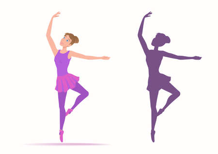 Set of woman dancer and her silhouette on a white background.のイラスト素材