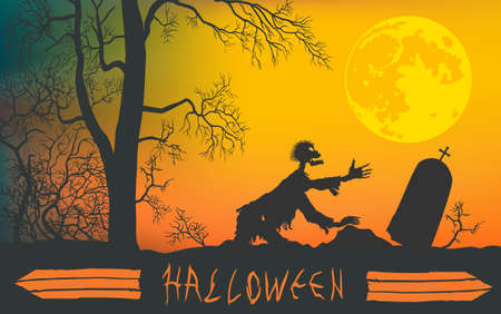Zombie climbs from tomb towards the Moon.のイラスト素材