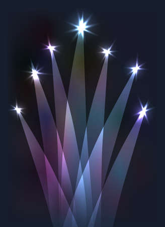 Colorful illuminated fireworks on dark background. Glowing objects.のイラスト素材
