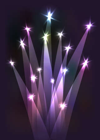 Colorful illuminated fireworks on dark background. Glowing objects.のイラスト素材