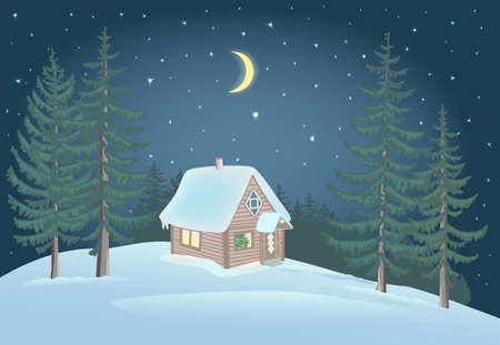 Small house in the forest and snowdrift.のイラスト素材