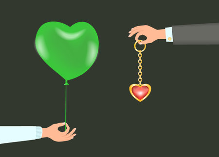 Hand with green balloon and other hand with Jewelry.のイラスト素材