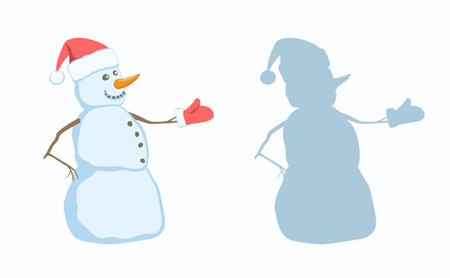 Funny Snowmen in Santa Claus Clothes Indicate Direction.のイラスト素材