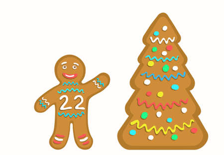 The Gingerbread Man with Number 22 and Stylized Cookie Christmas Tree.のイラスト素材