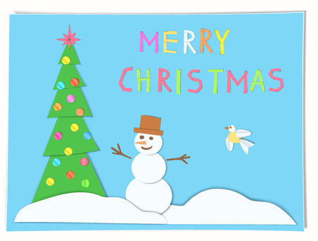 Happy New Year greeting card with paper cut effect. Imitation childrens applique art.のイラスト素材