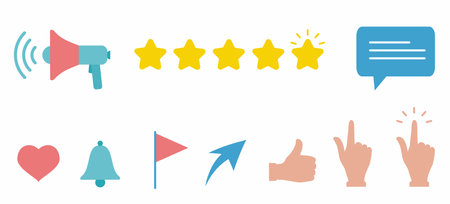 Social media notification and reaction icons. Vector label of customer feedback.のイラスト素材