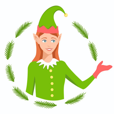 Girl Elf points with her hand in the direction of something.のイラスト素材