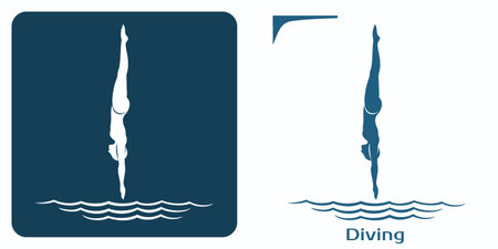 Icons of the diving athlete. Diver emblem.Woman jumps upside down.のイラスト素材