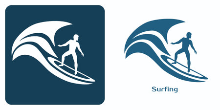 Surfer riding a big wave. Recreational or Competitive Surfing Emblem.のイラスト素材
