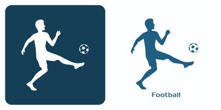 The Football Player Hits the Ball. Emblem of Powerful Soccer Shot.のイラスト素材