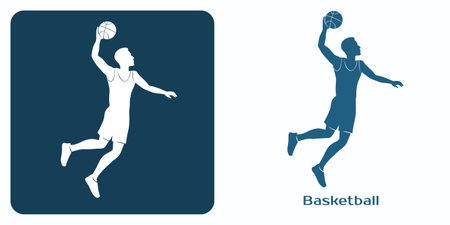 Basketball Player Attack Emblem. Basketball Player makes a three point Jump Shot.のイラスト素材