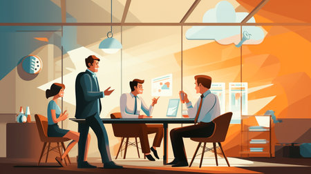Corporate Collaboration Businessman Character Design Engages in Productive Meeting Room Conversationの素材