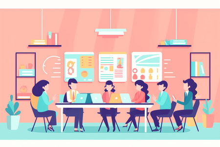 Corporate Collaboration Businessman Character Design Engages in Productive Meeting Room Conversationの素材