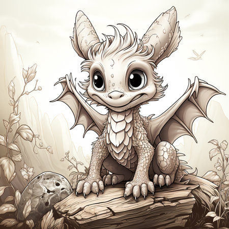 Coloring Page of a Cute Dragon: Sparking Children's Imagination with Whimsical Fantasy Artの素材