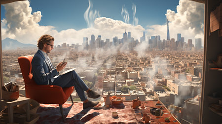 Innovative Businessman Embracing Technology A Modern Entrepreneur at the Forefront of Creative Solutions, AI  Generativeの素材
