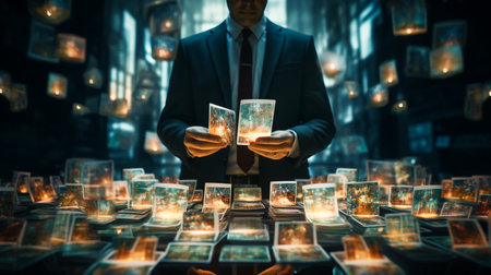 Innovative Businessman Embracing Technology A Modern Entrepreneur at the Forefront of Creative Solutions, AI  Generativeの素材