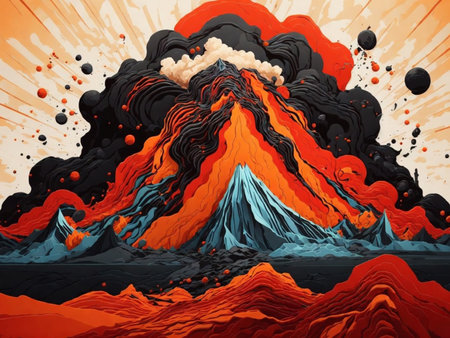 Nature's Power Unleashed Intense Volcanic Eruption on an Abstract Background, Ai Generativeの素材