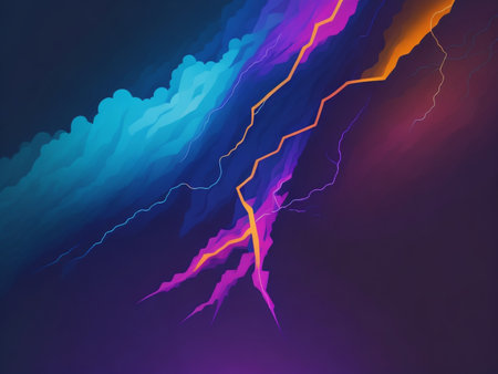 Dynamic Lightning Vibrant Colors and Intense Motion in an Atmospheric Stormy Background, Ai Generativeの素材