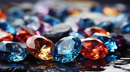 Sparkling Gems Collection on Diamond Background - A Captivating Array of Precious Stones and Jewelry, Ai Generativeの素材