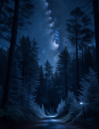 Enchanting Night Scenery  Moonlit Forest Landscape, Ai Generativeの素材