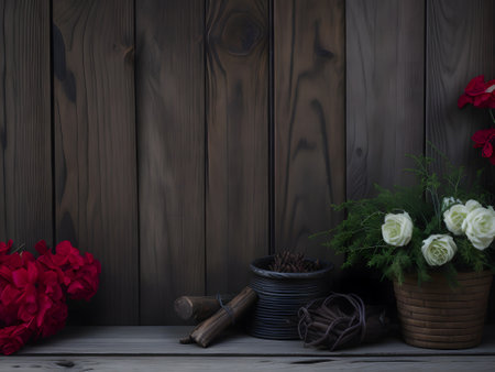 Wooden background with rustic decorative elements illustration product, Ai Generativeの素材