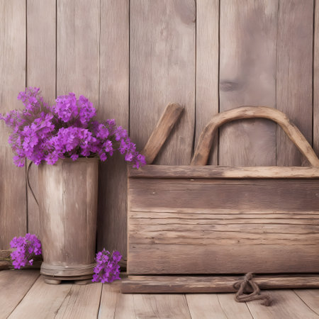 Wooden background with rustic decorative elements illustration product, Ai Generativeの素材