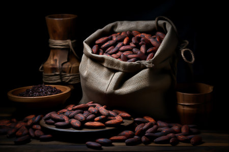 Coffee bag wrapped in coffee beans, Generative Aiの素材
