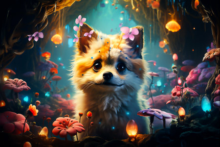 Fantasy magic dog in a fairy, Generative Aiの素材