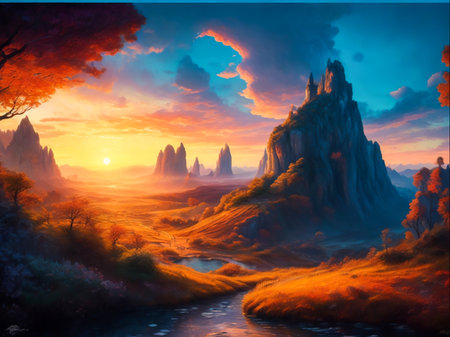 Beautiful wonderland landscape background,Generative Aiの素材