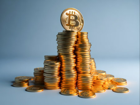 Bitcoin Success Stacked Wealth and Prosperity in Cryptocurrency Investment, Generative Aiの素材