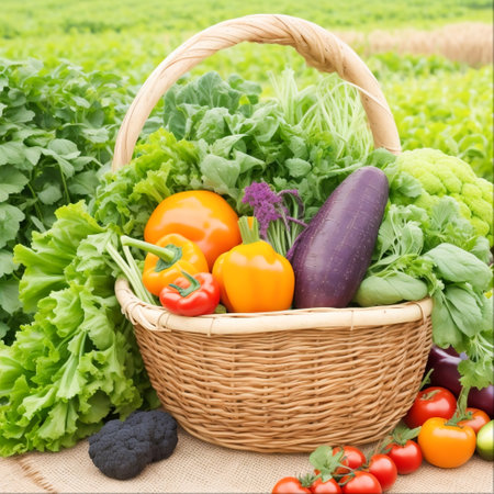 Healthy Eating Fresh Organic Vegetables in a Rustic Farm Basket, Generative Aiの素材