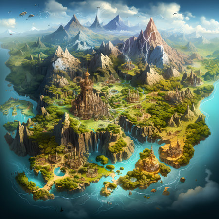 Fantasy World Map Embark on Mystical Journeys in Imaginary Lands, Generative Aiの素材