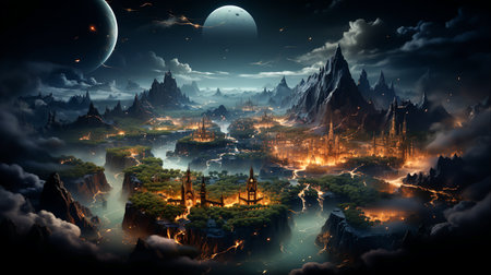 Fantasy World Map Embark on Mystical Journeys in Imaginary Lands, Generative Aiの素材