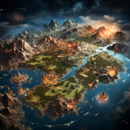 Fantasy World Map Embark on Mystical Journeys in Imaginary Lands, Generative Aiの素材