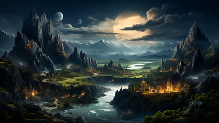 Fantasy World Map Embark on Mystical Journeys in Imaginary Lands, Generative Aiの素材