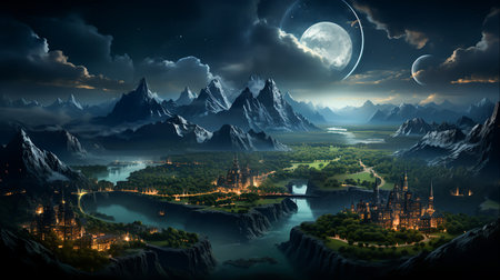 Fantasy World Map Embark on Mystical Journeys in Imaginary Lands, Generative Aiの素材