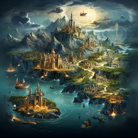 Fantasy World Map Embark on Mystical Journeys in Imaginary Lands, Generative Aiの素材